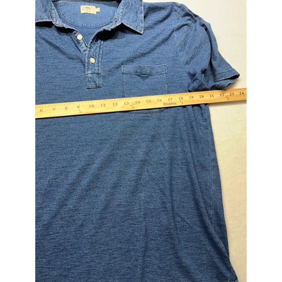 FAHERTY Mens Chambray Short Sleeve Button Up Pocket Polo Shirt Blue L - Picture 5 of 5